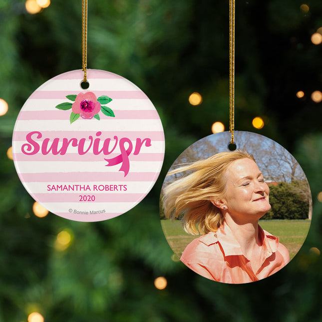 custom personalized breast cancer survivor pink stripes christmas ornament – Christmas ornament, holiday tree decoration or g