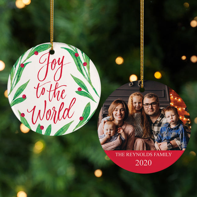 keepsake personalized 'joy to the world' family photo christmas ornament – Christmas ornament, holiday tree decoration or gif