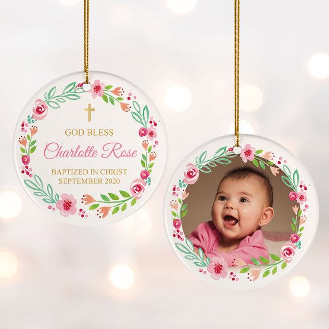 engraved personalized baptism photo christmas ornament – Christmas ornament, holiday tree decoration or gift