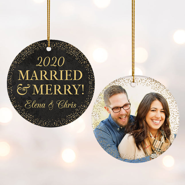 decorative personalized 'merried & merry' wedding photo christmas ornament – Christmas ornament, holiday tree decoration or g