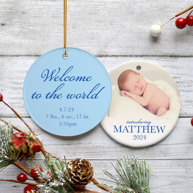 decorative personalized welcome to the world christmas ornament – Christmas ornament, holiday tree decoration or gift