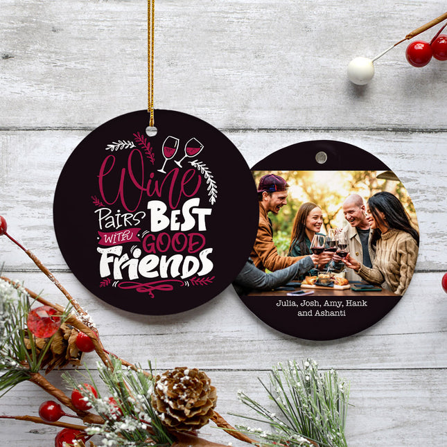 engraved personalized wine & friends christmas ornament – Christmas ornament, holiday tree decoration or gift