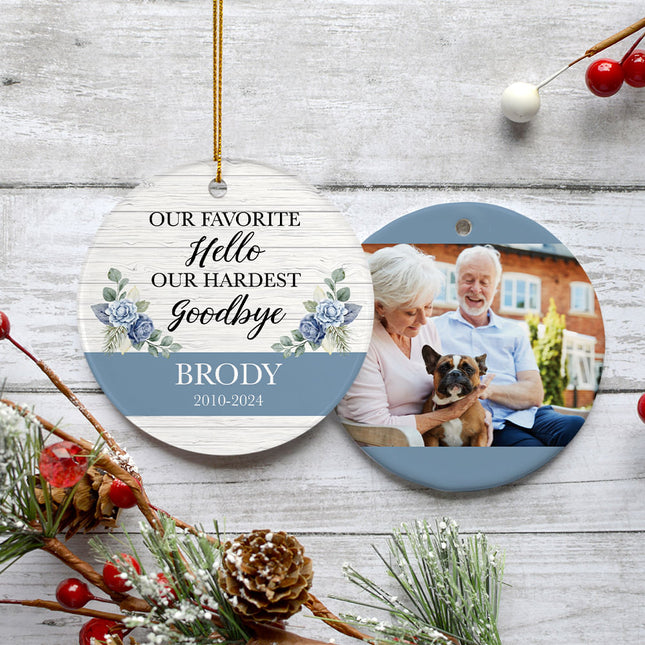 holiday personalized favorite hello hardest goodbye dog christmas ornament – Christmas ornament, holiday tree decoration or g