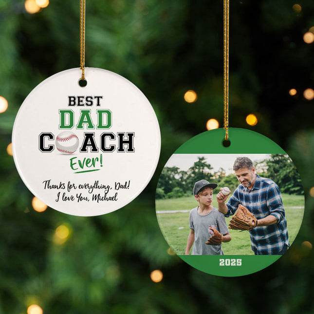 custom personalized best dad coach ever christmas ornament – Christmas ornament, holiday tree decoration or gift