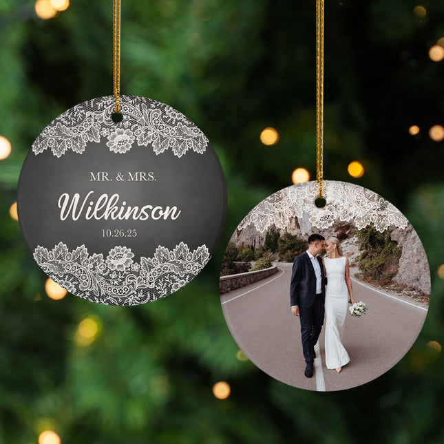 engraved personalized lace wedding christmas ornament – Christmas ornament, holiday tree decoration or gift