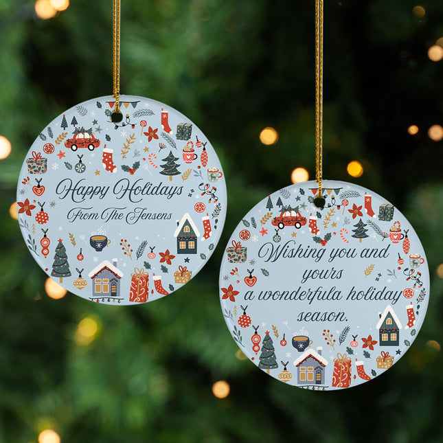 holiday personalized happy holidays christmas ornament – Christmas ornament, holiday tree decoration or gift