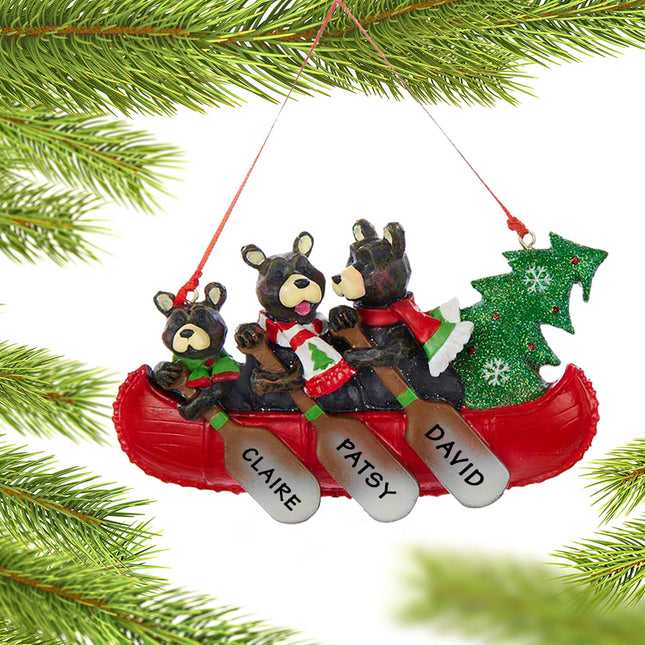 custom personalized bear canoe family 3 christmas ornament – Christmas ornament, holiday tree decoration or gift
