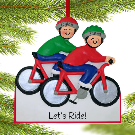 decorative personalized bike riding couple christmas ornament – Christmas ornament, holiday tree decoration or gift