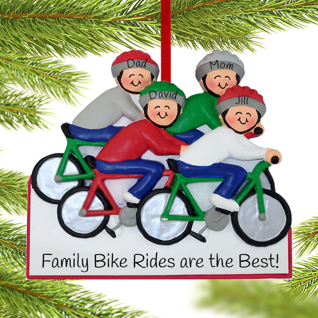 custom personalized bike riding family of 4 christmas ornament – Christmas ornament, holiday tree decoration or gift