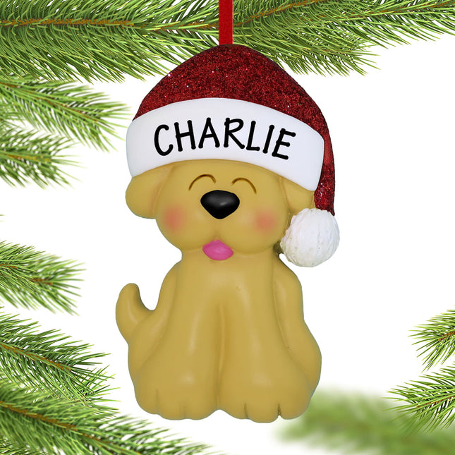 custom personalized yellow dog christmas ornament with santa hat christmas ornament – Christmas ornament, holiday tree decora