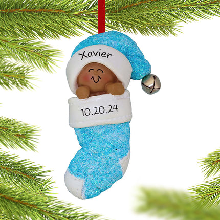 engraved personalized baby boy in blue stocking christmas ornament – Christmas ornament, holiday tree decoration or gift