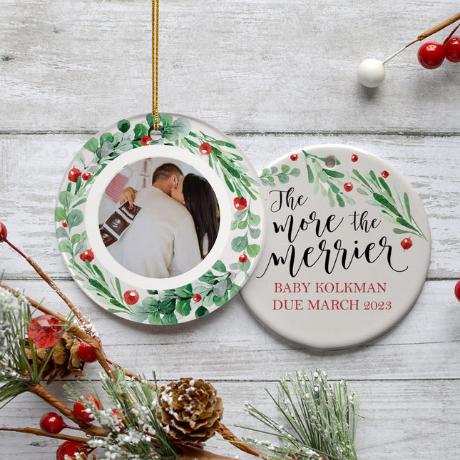 engraved personalized the more the merrier expecting photo christmas ornament – Christmas ornament, holiday tree decoration o