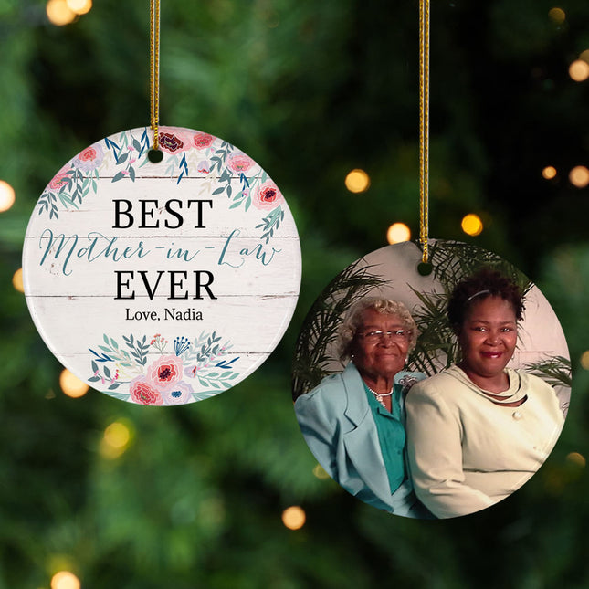 custom personalized best mother-in-law ever photo christmas ornament – Christmas ornament, holiday tree decoration or gift