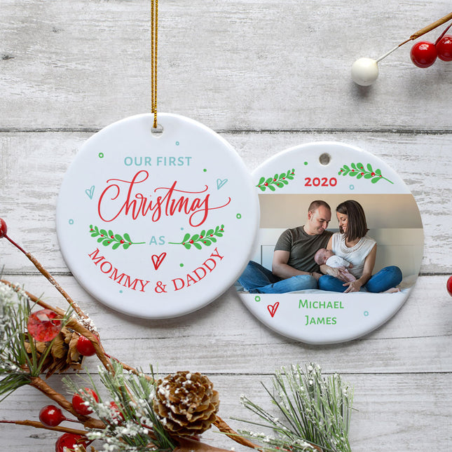 keepsake personalized 'first christmas as mommy & daddy' family photo christmas ornament – Christmas ornament, holiday tree d