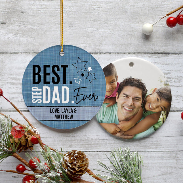 engraved personalized best step dad ever photo christmas ornament – Christmas ornament, holiday tree decoration or gift