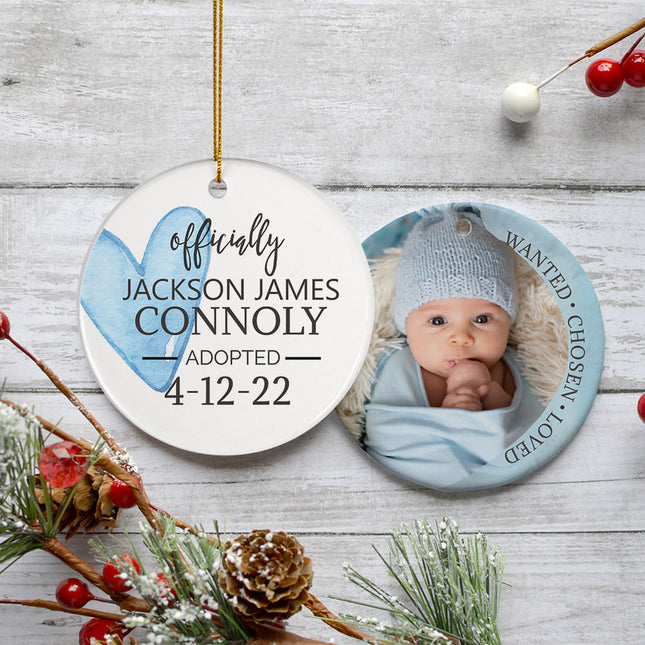 decorative personalized blue official ours adoption photo christmas ornament – Christmas ornament, holiday tree decoration or