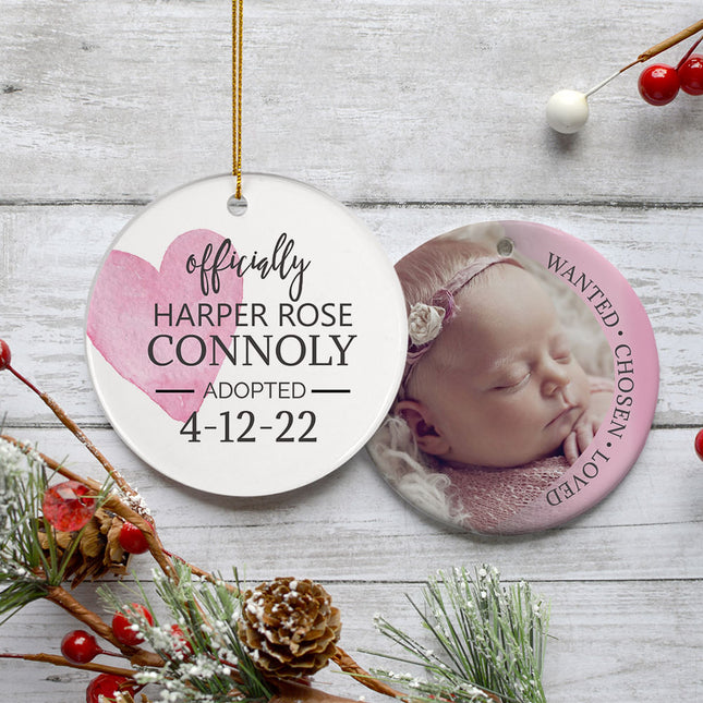 personalized personalized pink official ours adoption photo christmas ornament – Christmas ornament, holiday tree decoration