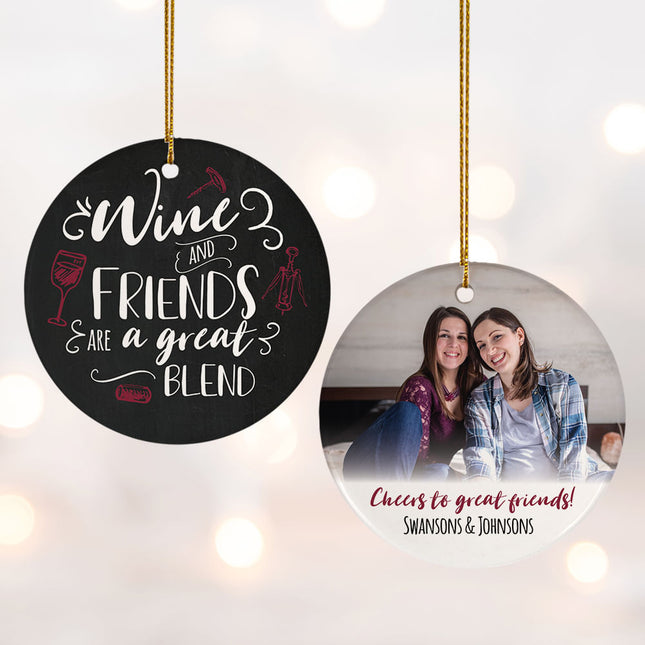 holiday personalized wine and friends christmas ornament – Christmas ornament, holiday tree decoration or gift
