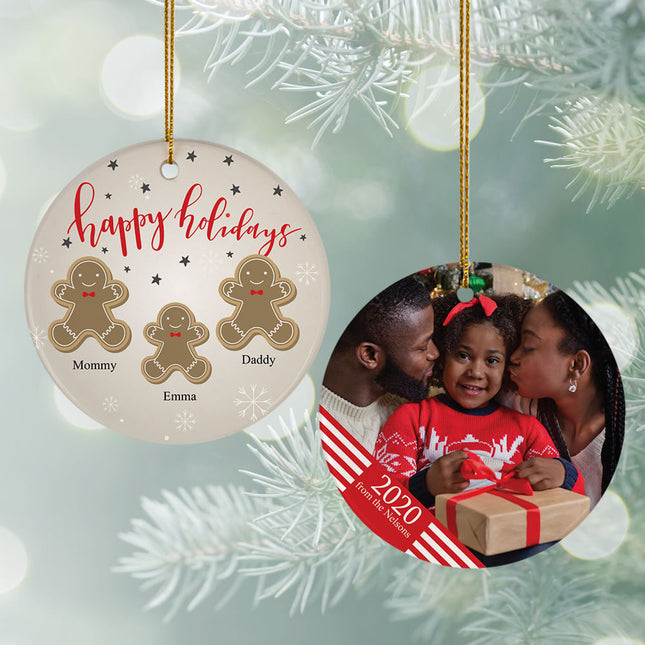 decorative personalized gingerbread family of 3 photo christmas ornament – Christmas ornament, holiday tree decoration or gif