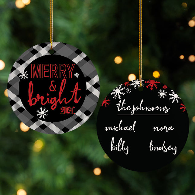 custom personalized family of 4 merry and bright chrstimas ornament – Christmas ornament, holiday tree decoration or gift
