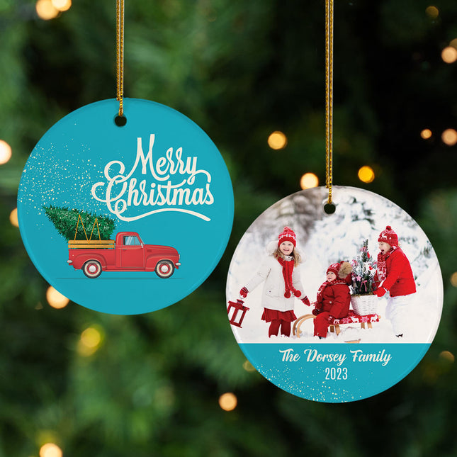 custom personalized red truck christmas ornament – Christmas ornament, holiday tree decoration or gift