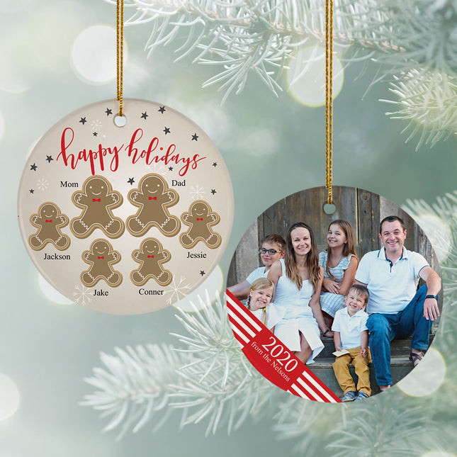 engraved personalized gingerbread family of 6 photo christmas ornament – Christmas ornament, holiday tree decoration or gift