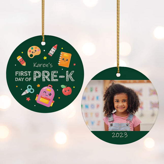 engraved personalized first day pre-k christmas ornament – Christmas ornament, holiday tree decoration or gift
