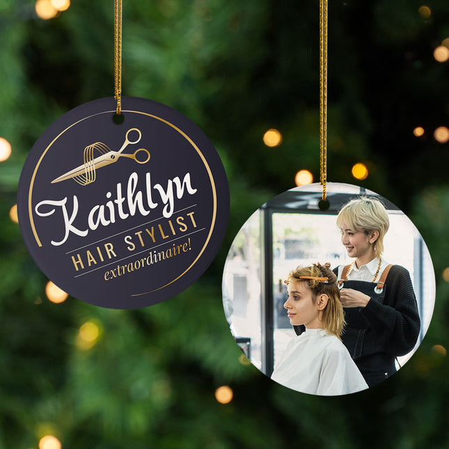 custom personalized hair stylist photo christmas ornament – Christmas ornament, holiday tree decoration or gift