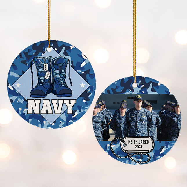 custom personalized navy christmas ornament – Christmas ornament, holiday tree decoration or gift