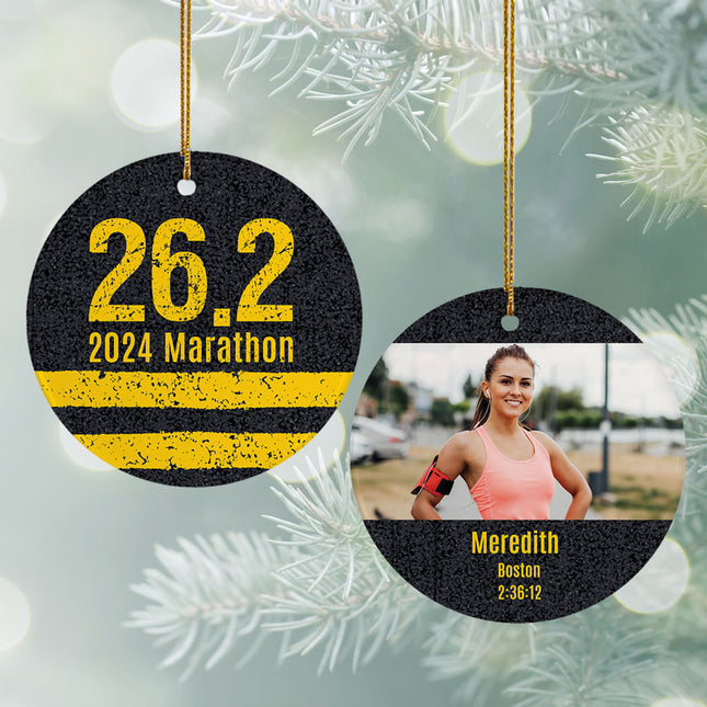engraved personalized marathon photo christmas ornament – Christmas ornament, holiday tree decoration or gift