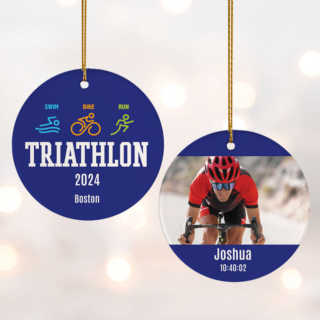 holiday personalized triathlon photo christmas ornament – Christmas ornament, holiday tree decoration or gift