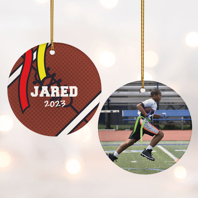 holiday personalized flag football photo christmas ornament – Christmas ornament, holiday tree decoration or gift