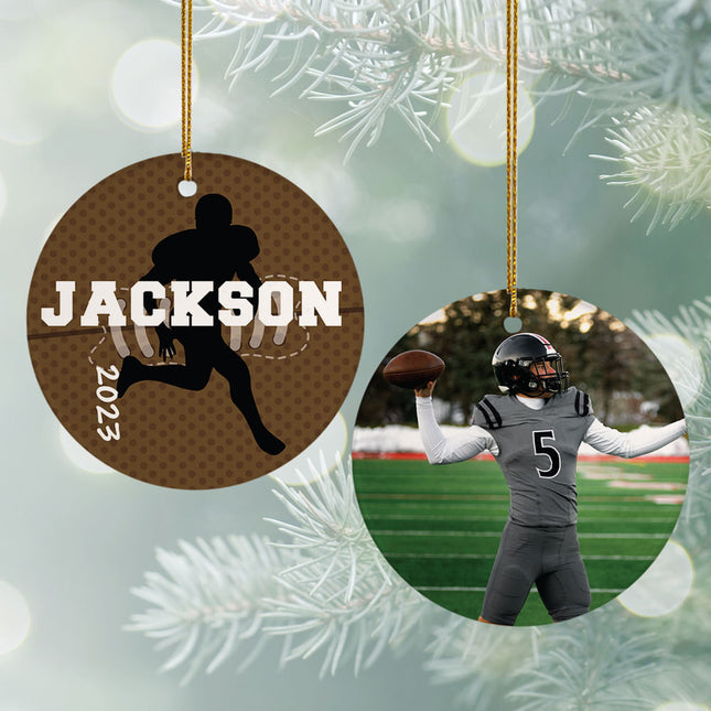 holiday personalized football photo christmas ornament – Christmas ornament, holiday tree decoration or gift