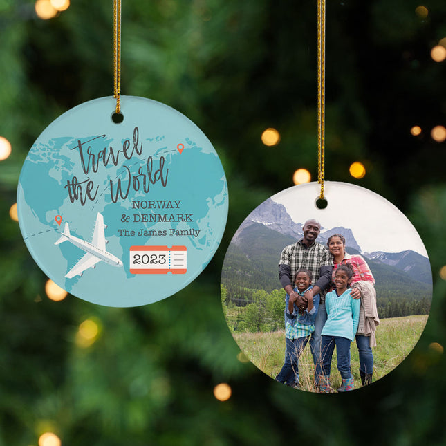 holiday personalized travel the world christmas ornament – Christmas ornament, holiday tree decoration or gift