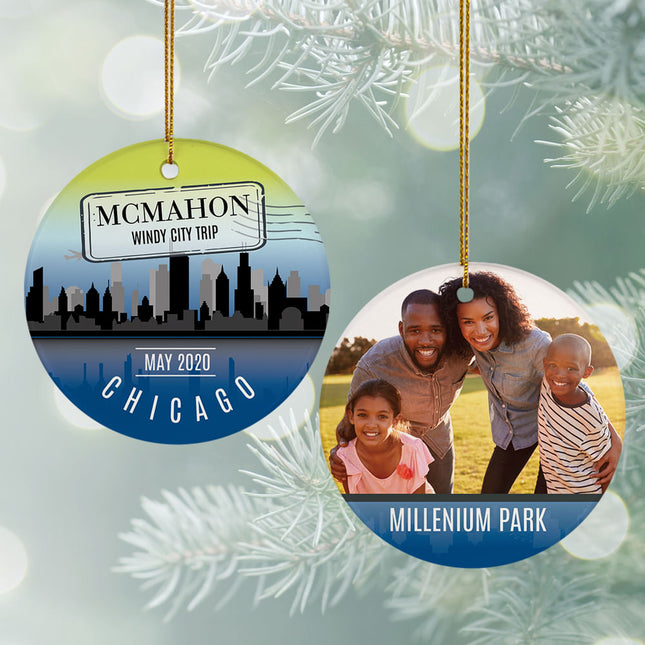 holiday personalized chicago travel photo christmas ornament – Christmas ornament, holiday tree decoration or gift