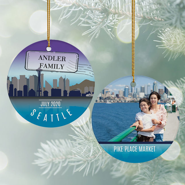 custom personalized seattle travel photo christmas ornament – Christmas ornament, holiday tree decoration or gift