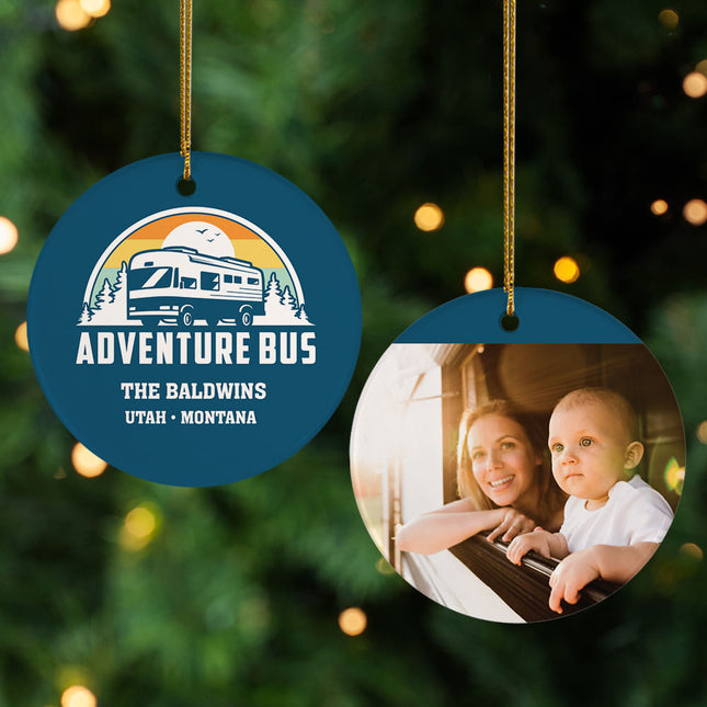 decorative personalized adventure bus photo travel christmas ornament – Christmas ornament, holiday tree decoration or gift