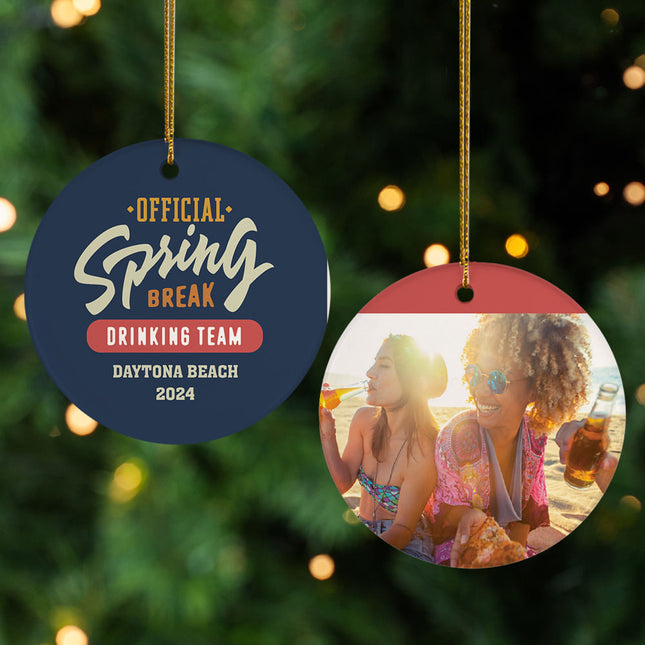 keepsake personalized spring break drinking team photo christmas ornament – Christmas ornament, holiday tree decoration or gi