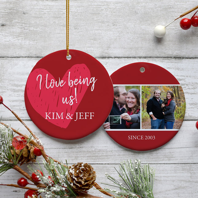 decorative personalized i love being us christmas ornament – Christmas ornament, holiday tree decoration or gift