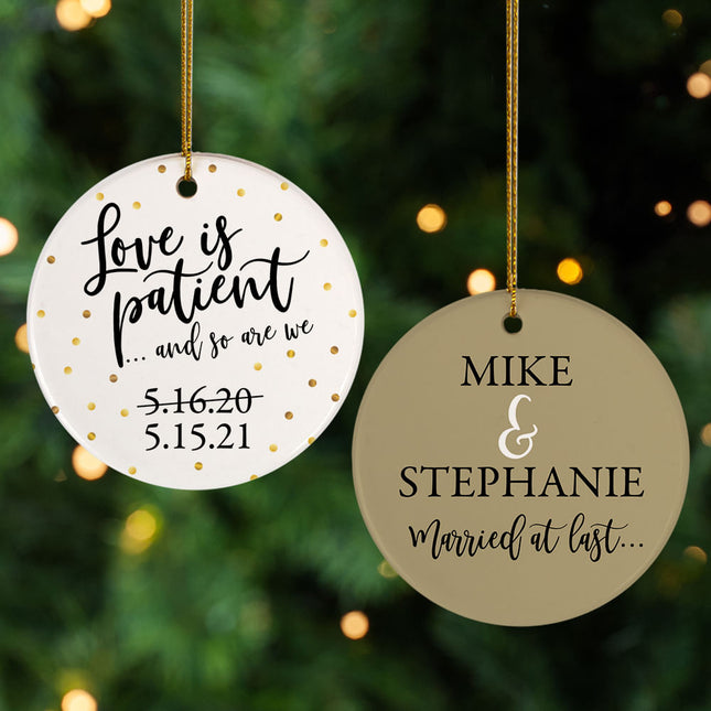 custom personalized love is patient christmas ornament – Christmas ornament, holiday tree decoration or gift