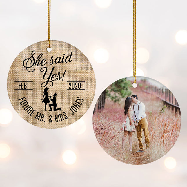 personalized personalized 'she said yes' wedding photo christmas ornament – Christmas ornament, holiday tree decoration or gi