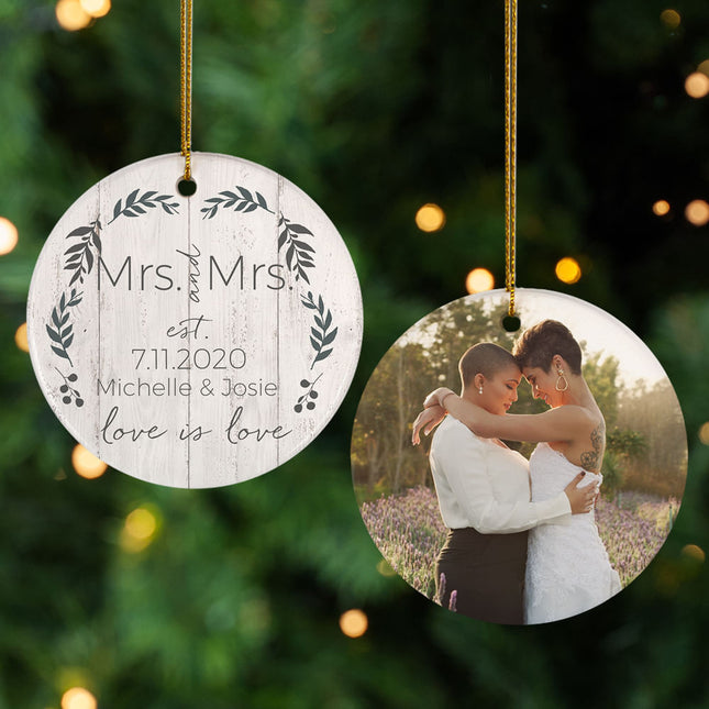 decorative personalized love is love mrs & mrs photo christmas ornament – Christmas ornament, holiday tree decoration or gift