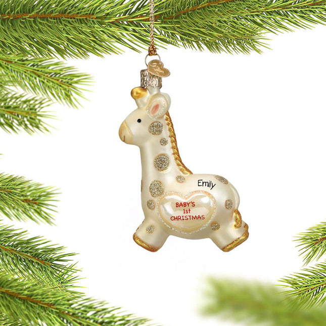engraved personalized glass baby giraffe christmas ornament – Christmas ornament, holiday tree decoration or gift