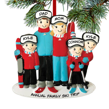 custom personalized ski family of 5 christmas ornament – Christmas ornament, holiday tree decoration or gift