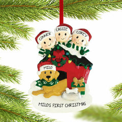 engraved personalized family of 3 with dog in doghouse christmas ornament – Christmas ornament, holiday tree decoration or gi