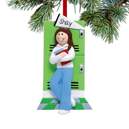 custom personalized teen girl at her locker christmas ornament – Christmas ornament, holiday tree decoration or gift