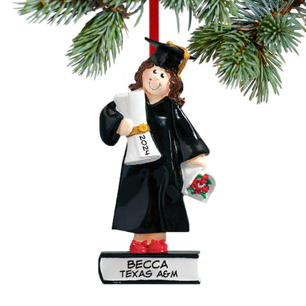 keepsake personalized graduate girl on a stack of books holding a diploma christmas ornament – Christmas ornament, holiday tr