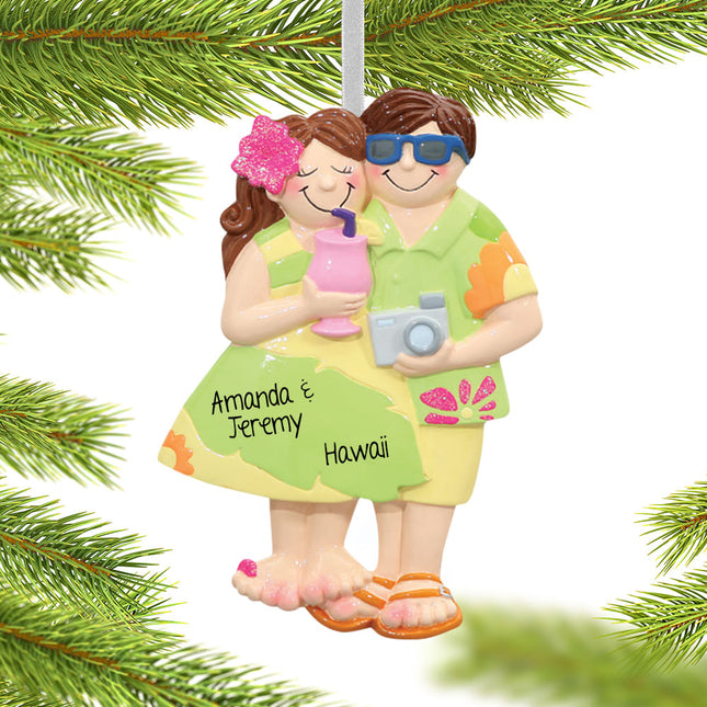 engraved personalized tropical tourist couple christmas ornament – Christmas ornament, holiday tree decoration or gift