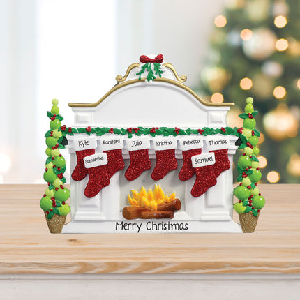 custom personalized mantel with 8 stockings tabletop christmas ornament – Christmas ornament, holiday tree decoration or gift