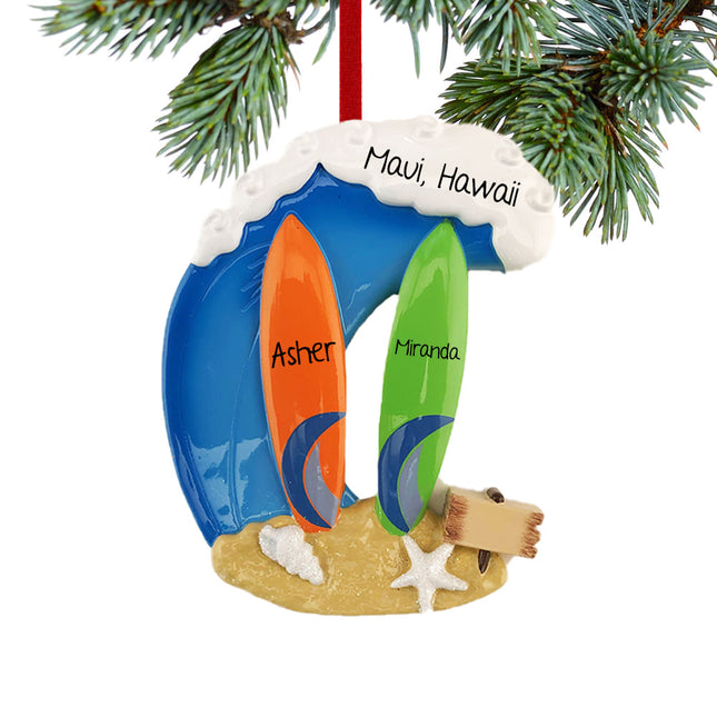 engraved personalized surfboard couple christmas ornament – Christmas ornament, holiday tree decoration or gift